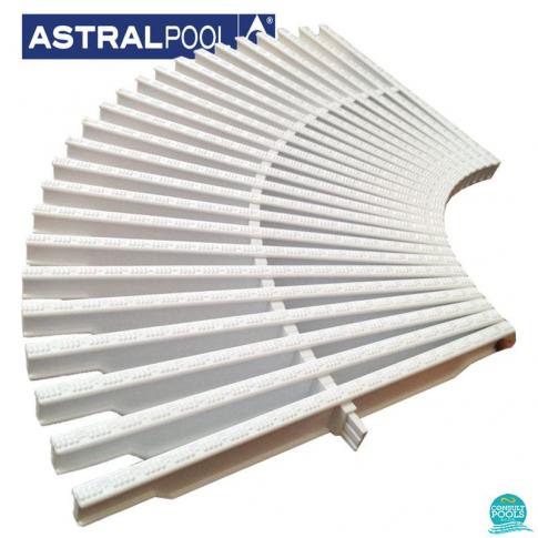 Gratar modular piscina pentru curbe, latime 195 mm, 35 mm inaltime, compozitie PP, culoare alb, AstralPool Spania