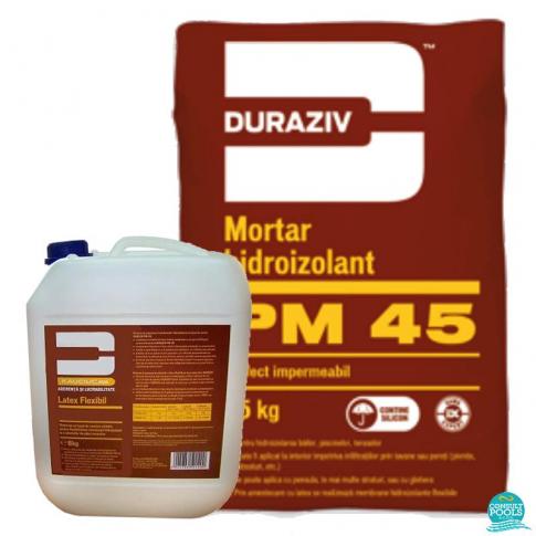 Hidroizolatie bicomponenta piscina Duraziv mortar hidroizolant 25 kg + latex flexibil 8 l