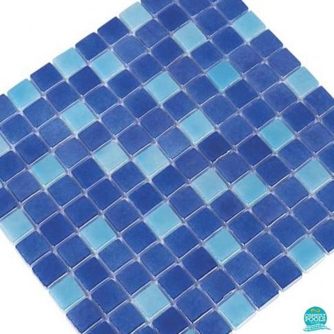Mozaic piscina mixt albastru standard - 2.5 * 2.5 cm, suport plasa 