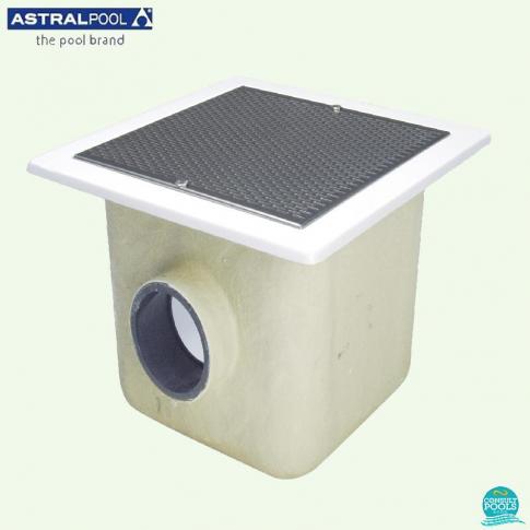 Sifon patrat beton, poliester si fibra de sticla, grilaj inox AISI-316, D200 mm, debit 100 mc/h, 512 *512 mm AstralPool