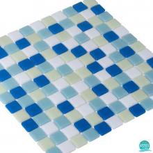 Mozaic piscina mixt albastru alb verde turcoaz, dimensiuni 2.5 * 2.5 suport plasa, grosime 4.5 mm 