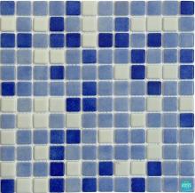 Mozaic piscina mixt albastru deschis - 2.5 * 2.5 cm, suport plasa 